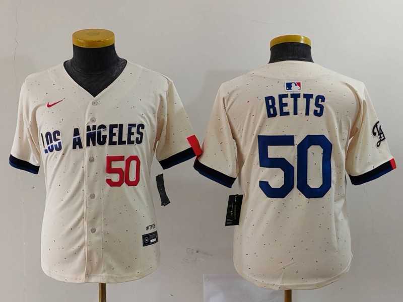 Youth Los Angeles Dodgers #50 Mookie Betts Number Cream 2024 City Connect Limited Stitched Jersey->mlb youth jerseys->MLB Jersey